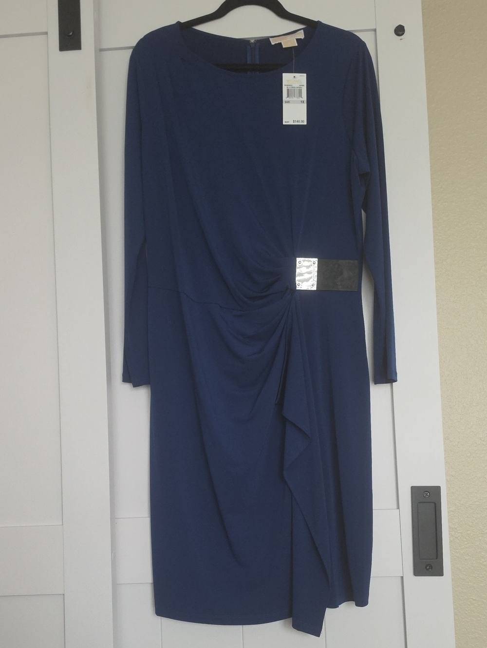 Michael Kors Women's Navy Blue Long Sleeve Draped Waist Dress